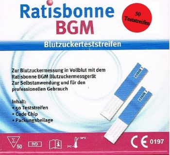 Ratisbonne BGM Glukose Blutzuckersteststreifen 50Stück